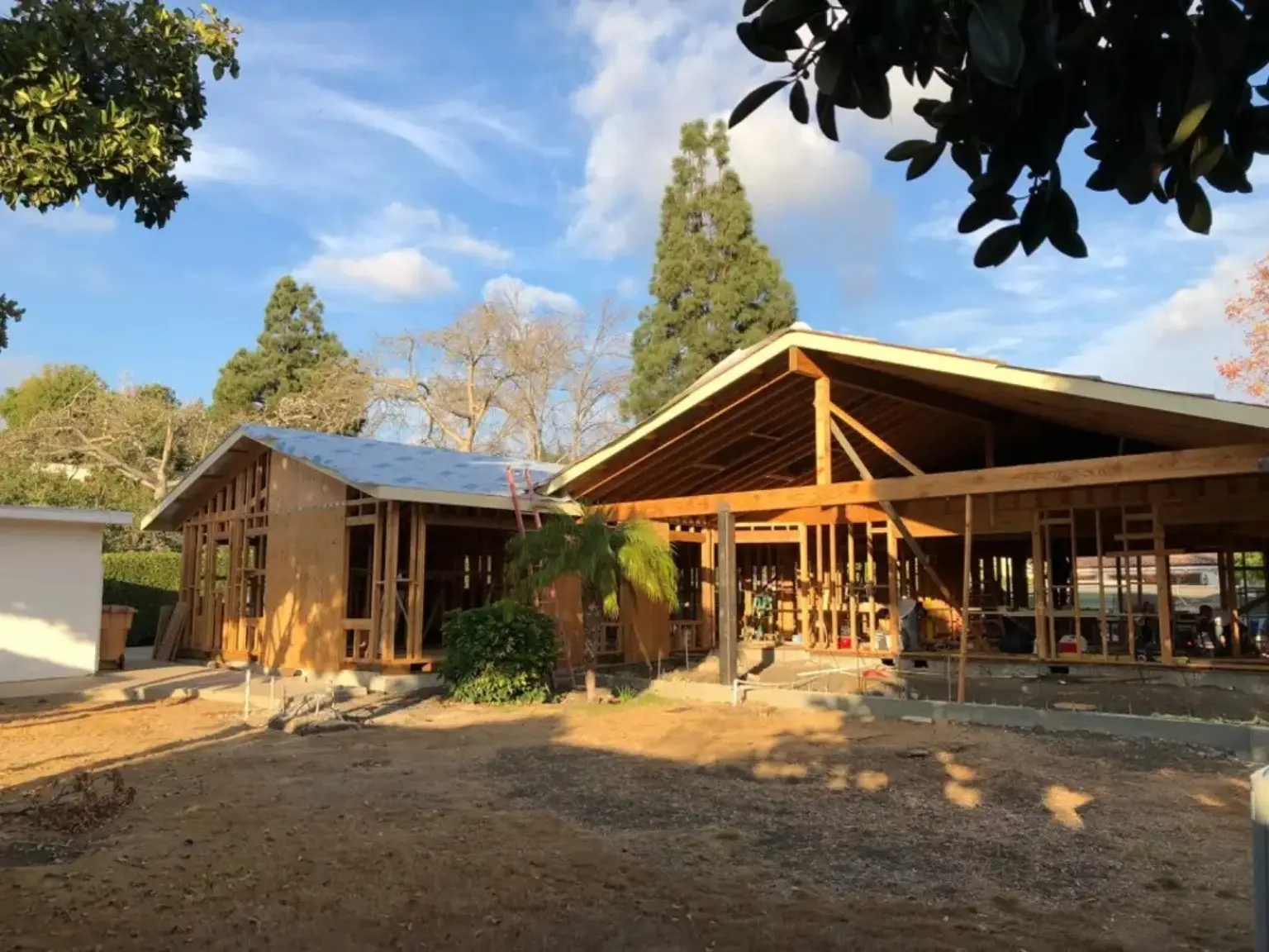 Wide view of a JBI residential project during structural framing